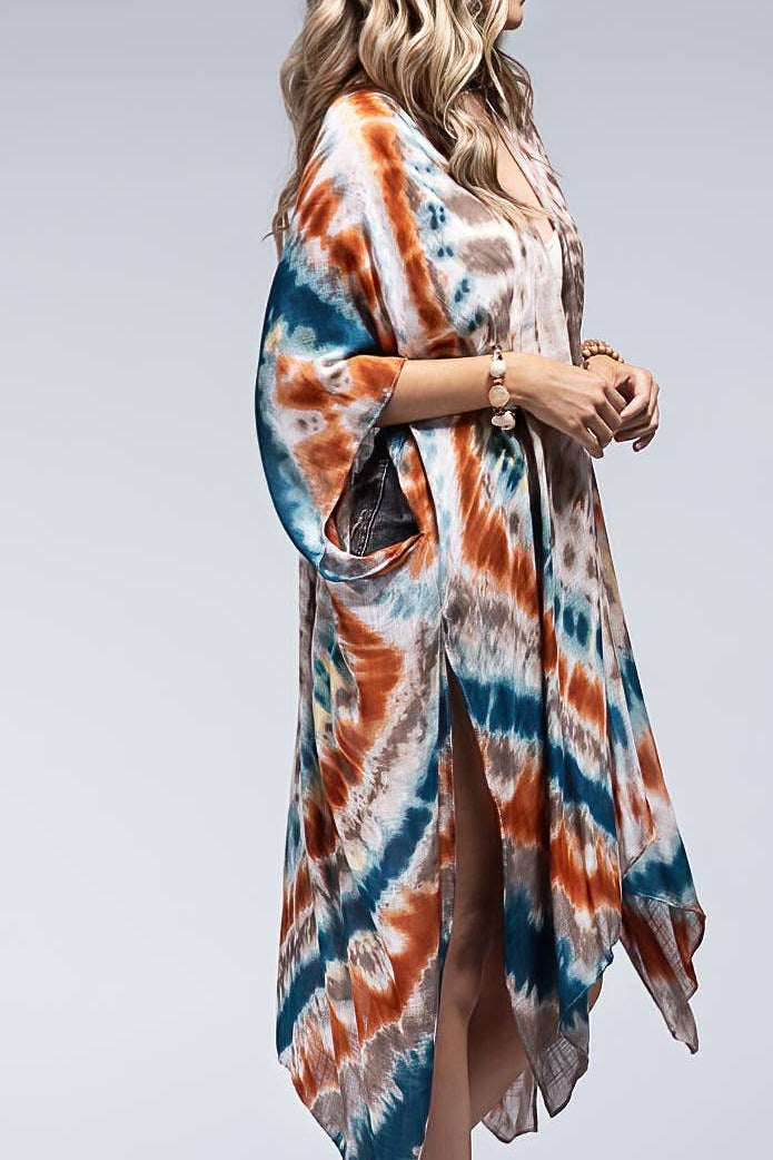 Tie-Dye Kimono: Teal and Orange Cover Up