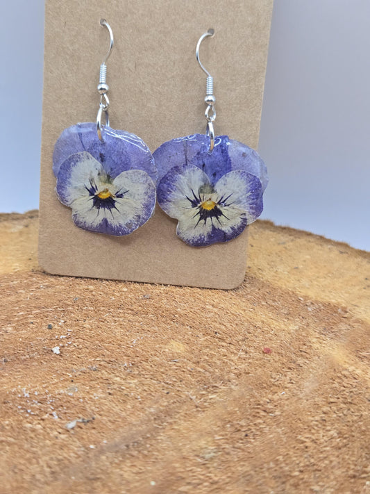Real Pressed Pansy Flower Dangle Earrings – Botanical UV Resin Jewelry