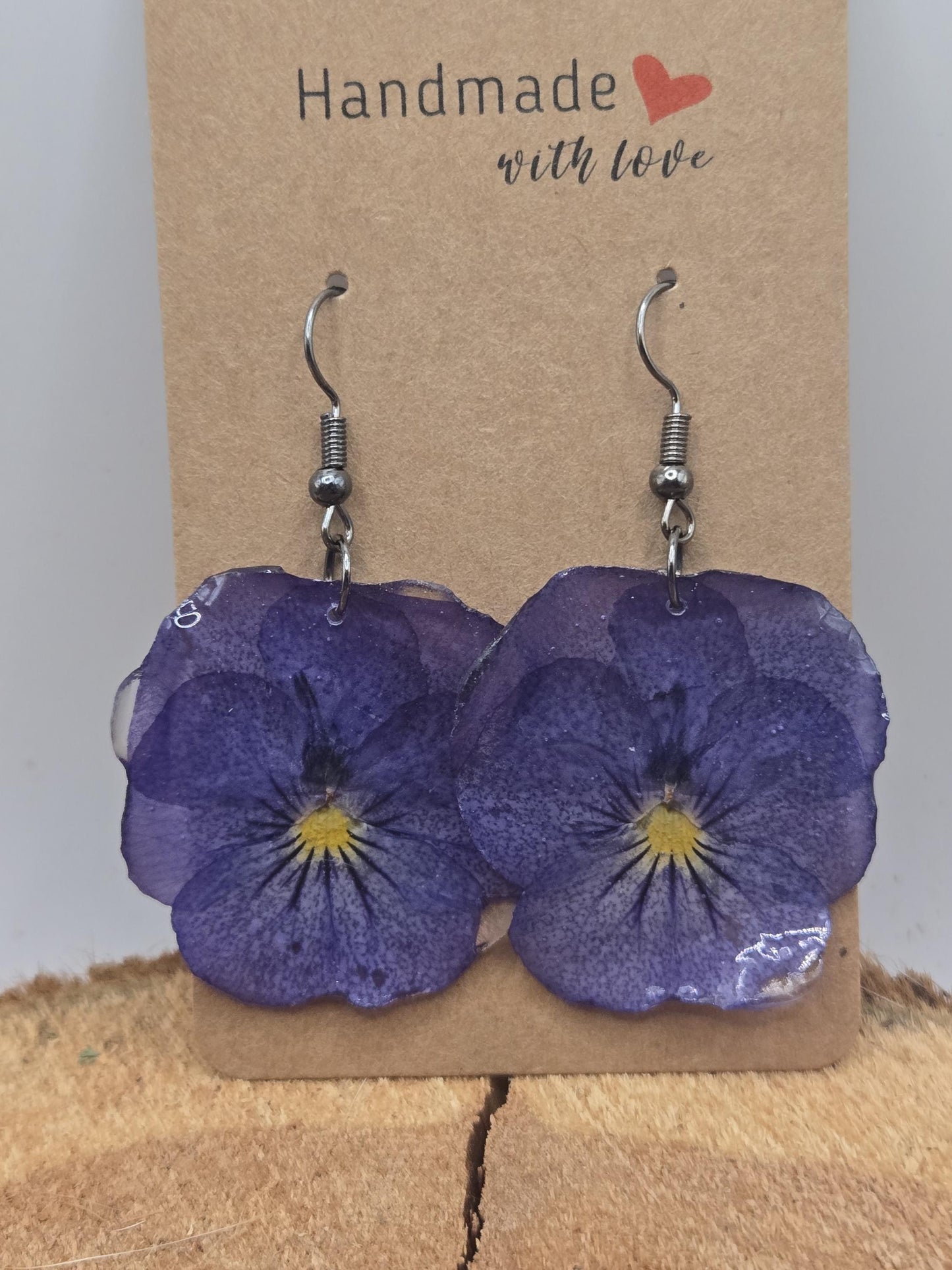 Real Pressed Pansy Flower Dangle Earrings – Single Tone, Botanical Resin Jewelry