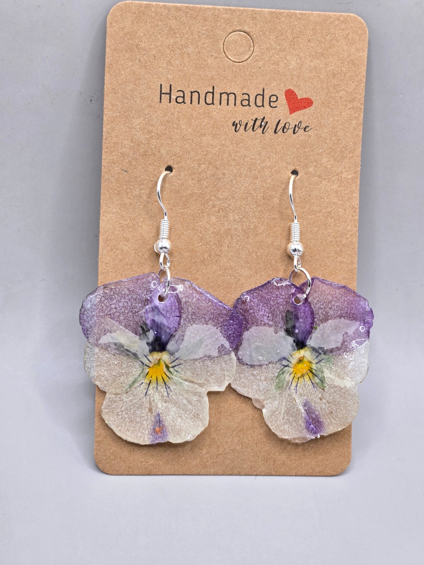 Pansy Earrings, Purple and White