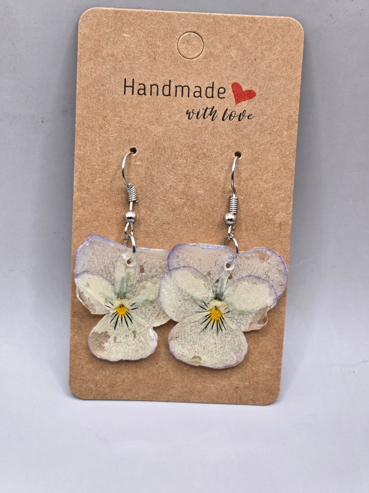 Pansy Earrings, White with purple border