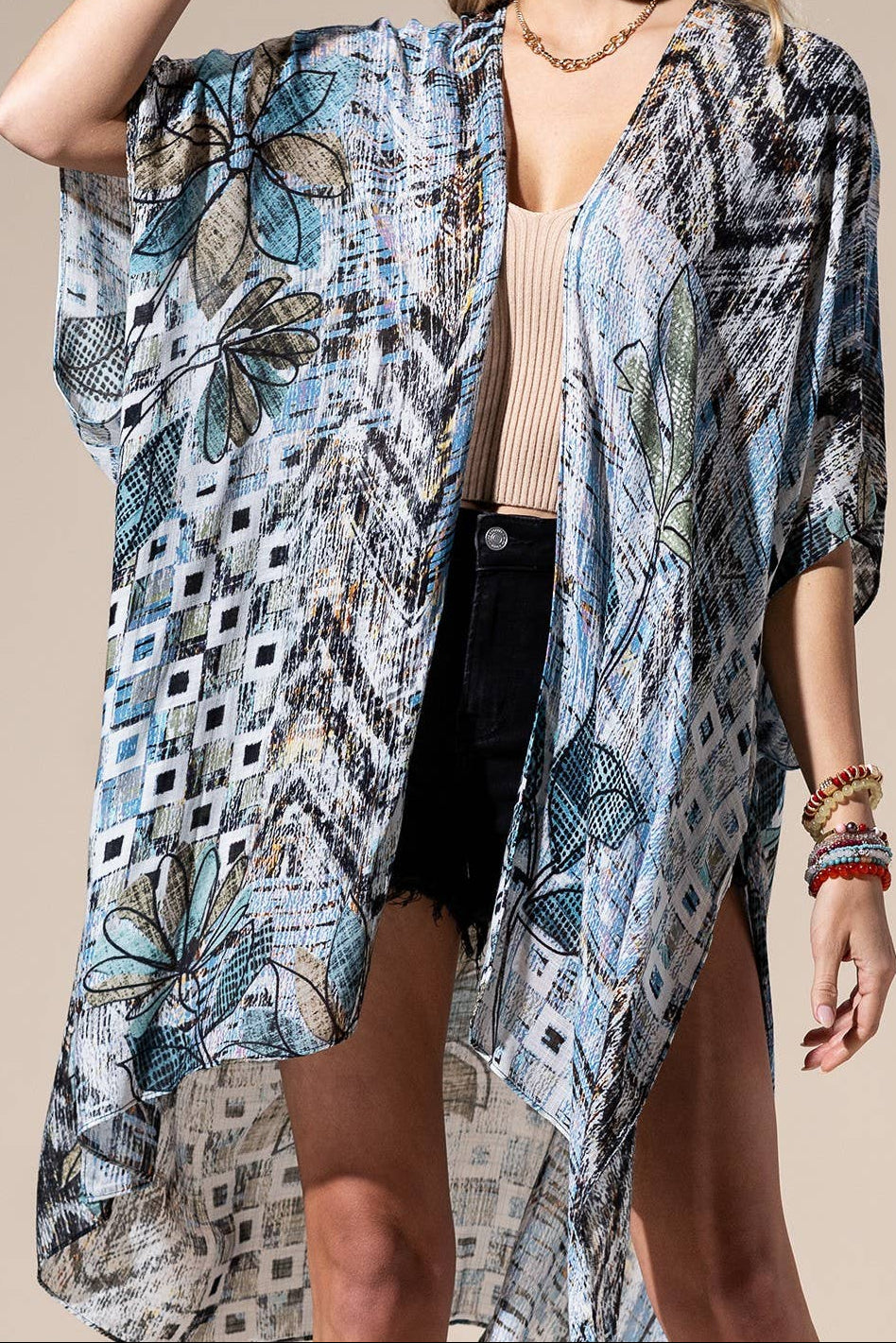 Denim Multi Viscose Kimono One Size