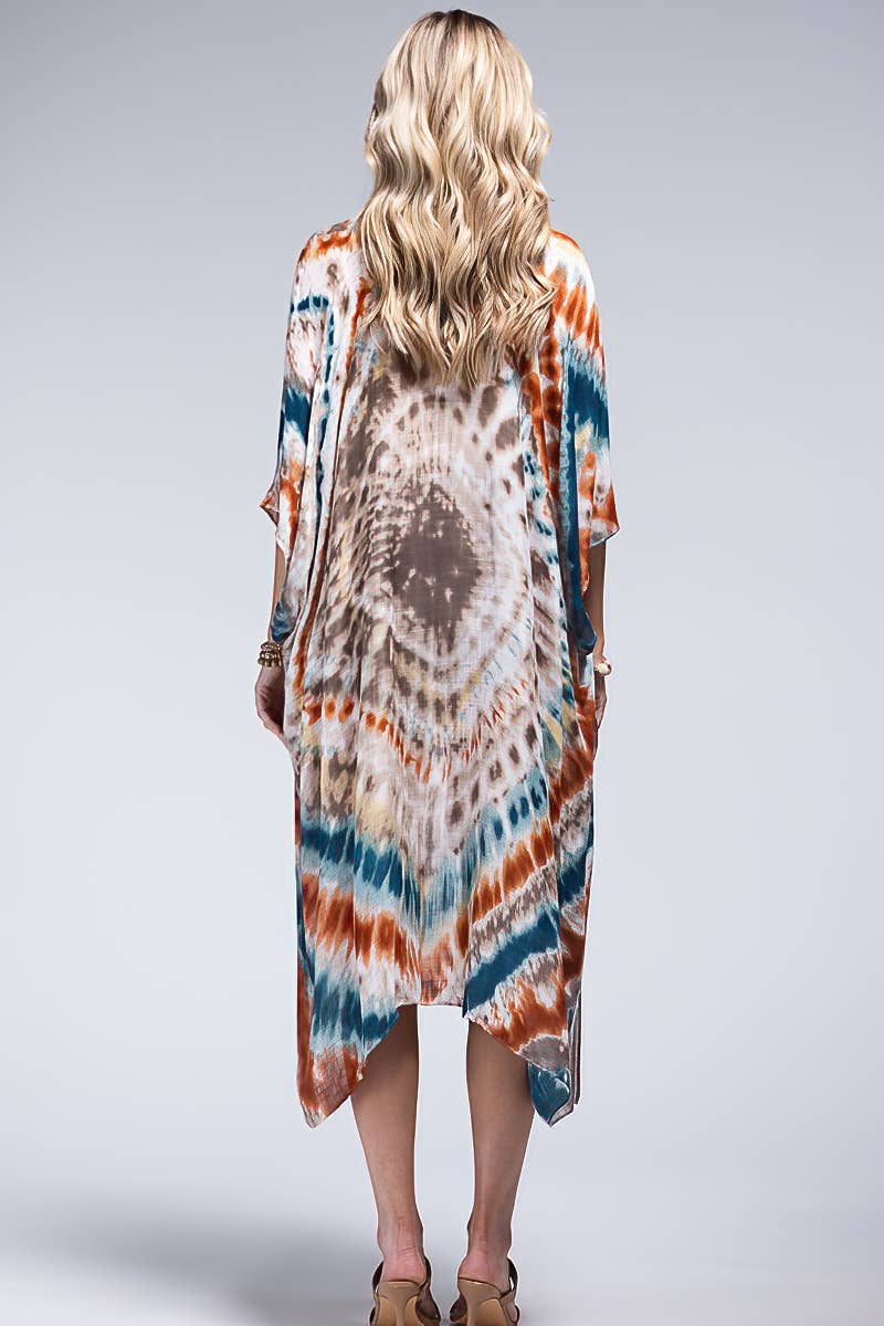 Tie-Dye Kimono: Teal and Orange Cover Up