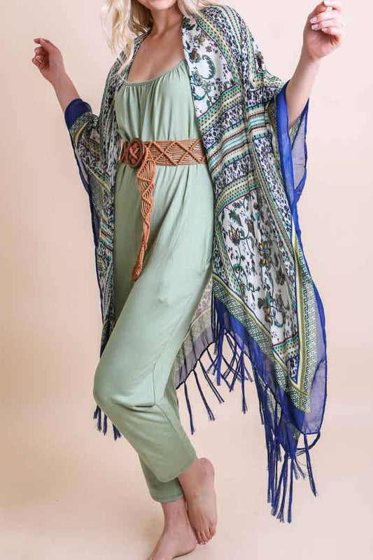 Bohemian Diamond Tassel Kimono Blue & Green
