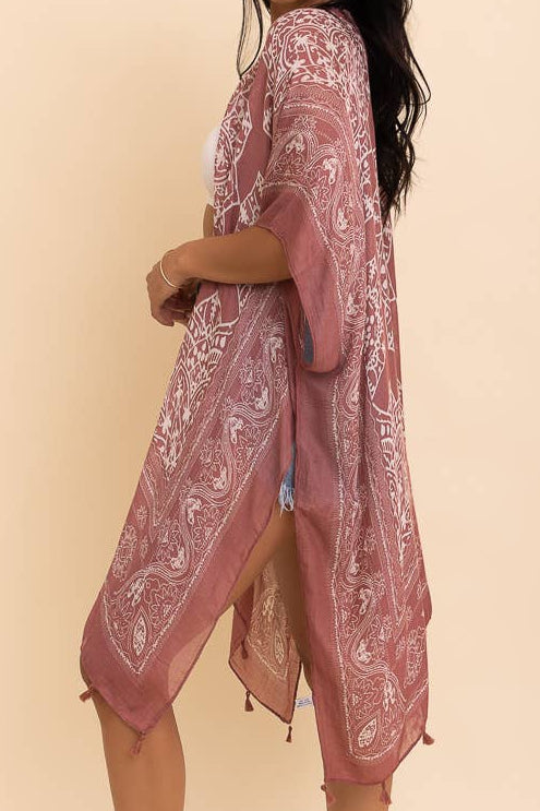 Rose Kimono Cardigan with Tassels, One Size