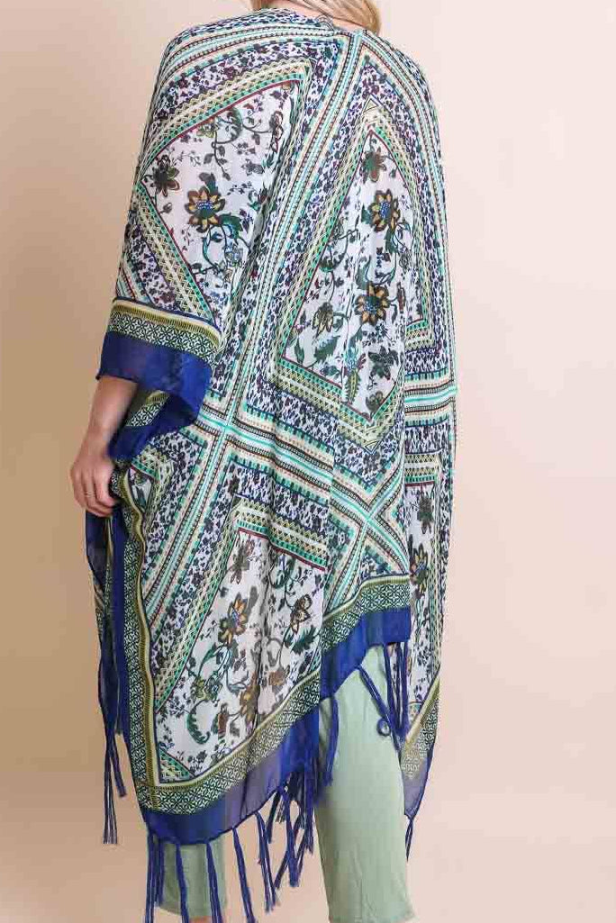 Bohemian Diamond Tassel Kimono Blue & Green