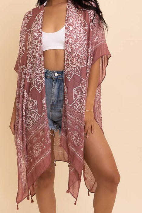 Rose Kimono Cardigan with Tassels, One Size