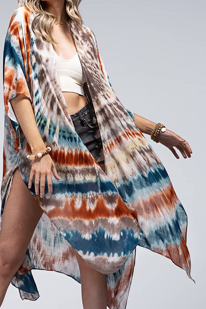 Tie-Dye Kimono: Teal and Orange Cover Up