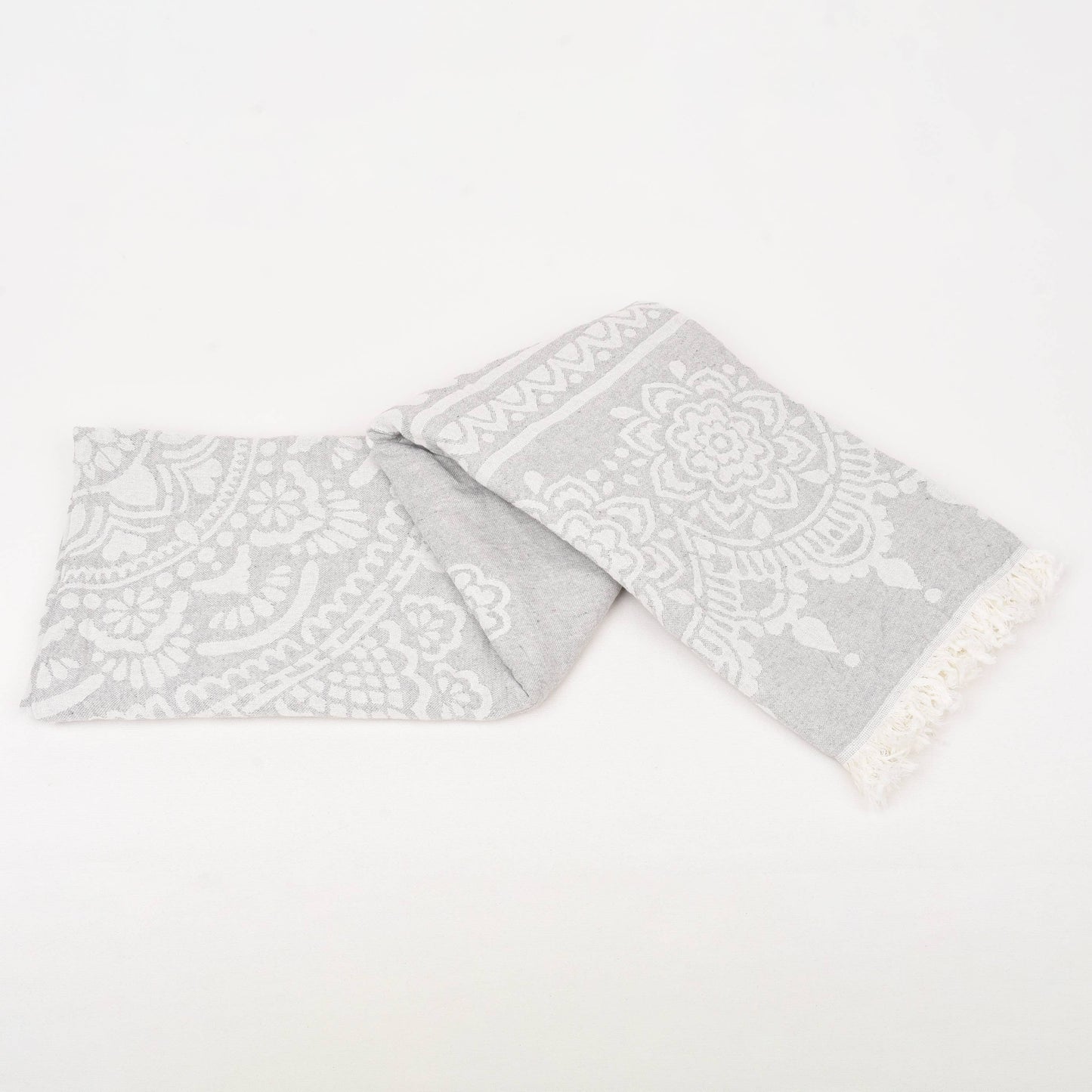 Mandala Turkish Towels – Handwoven, Soft & Organic: Gray / Beach Towel