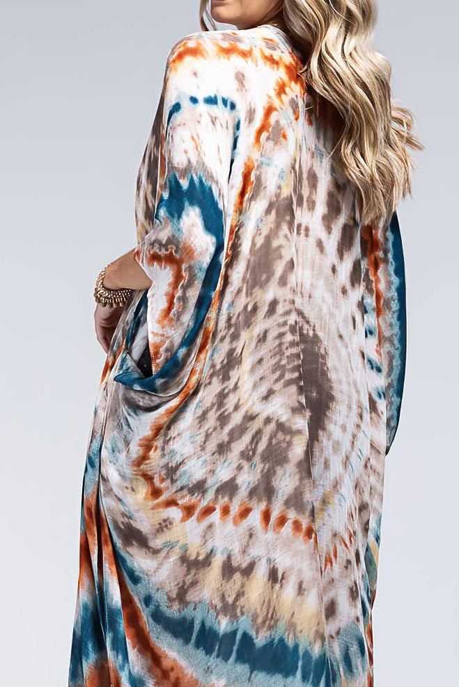 Tie-Dye Kimono: Teal and Orange Cover Up