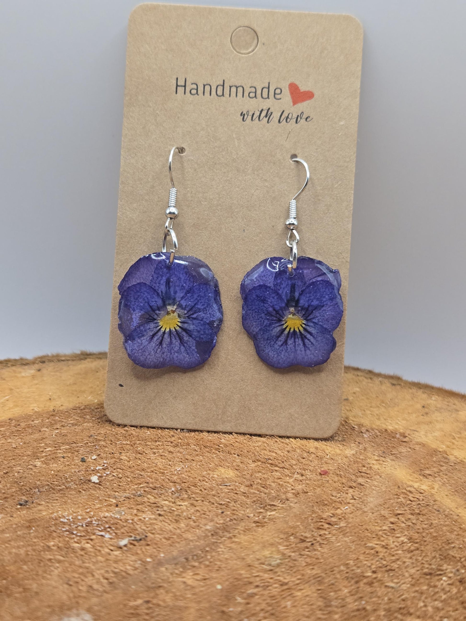 Real Pressed Pansy Flower Dangle Earrings – Single Tone, Botanical Resin Jewelry