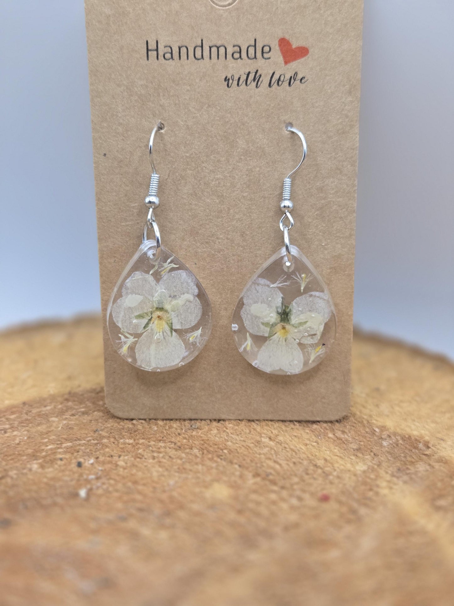 Real Pressed Pansy Flower Earrings, Botanical Resin Dangle Jewelry