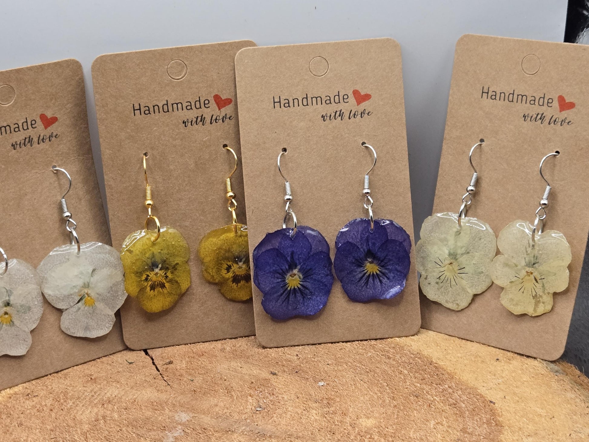 Real Pressed Pansy Flower Dangle Earrings – Single Tone, Botanical Resin Jewelry
