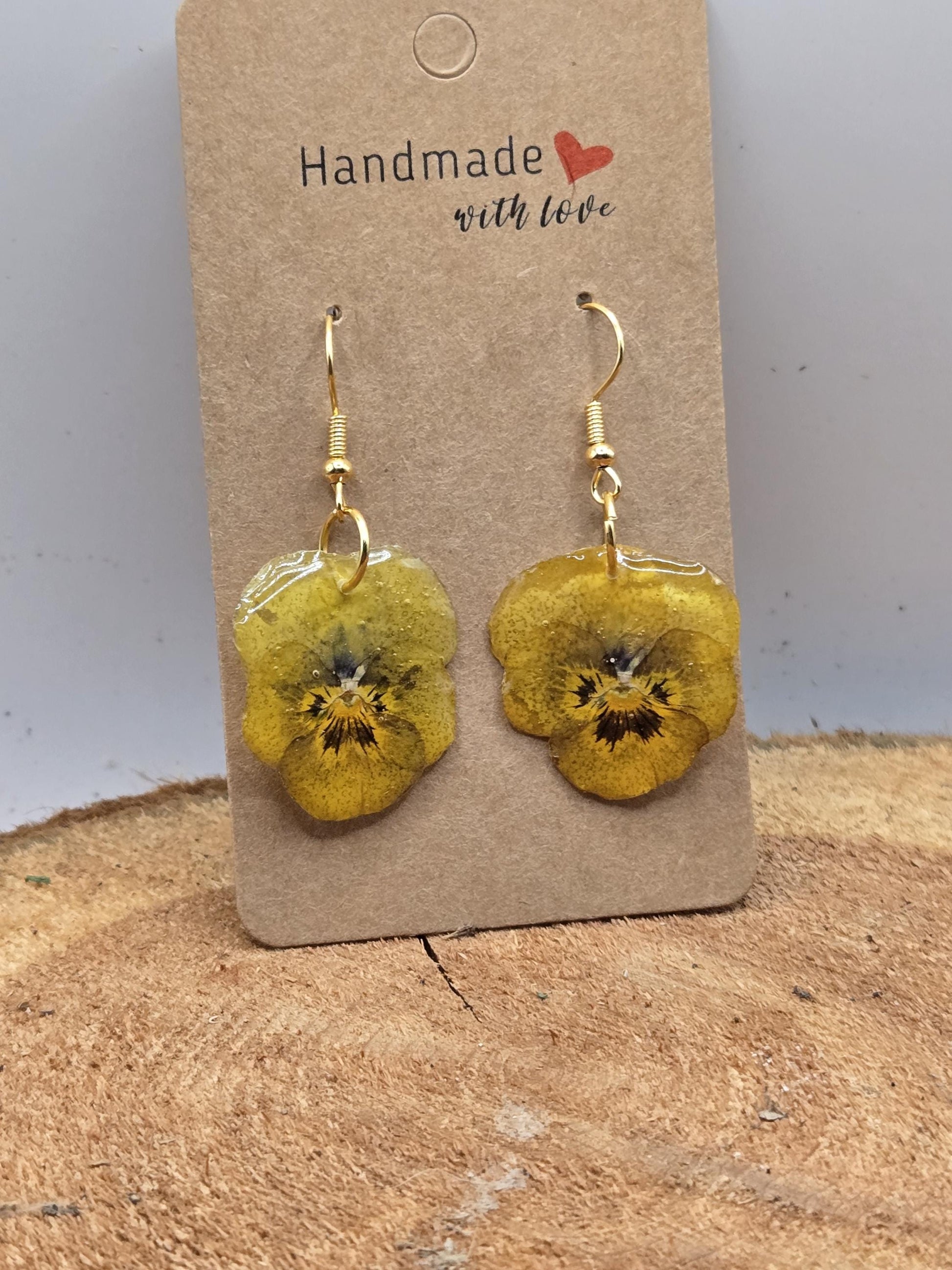 Real Pressed Pansy Flower Dangle Earrings – Single Tone, Botanical Resin Jewelry