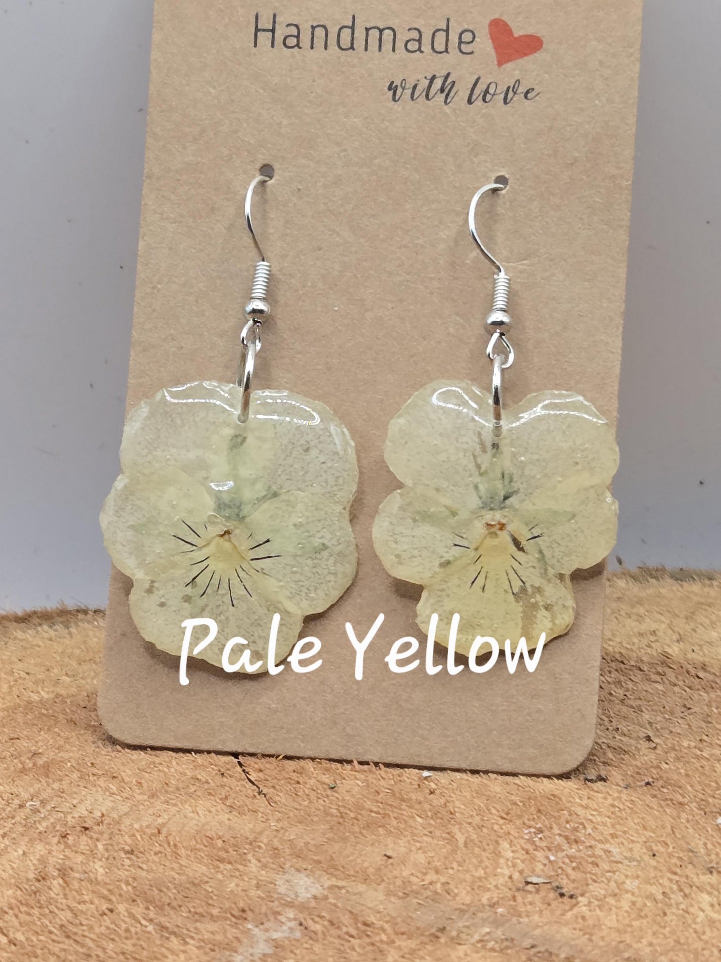 Real Pressed Pansy Flower Dangle Earrings – Single Tone, Botanical Resin Jewelry