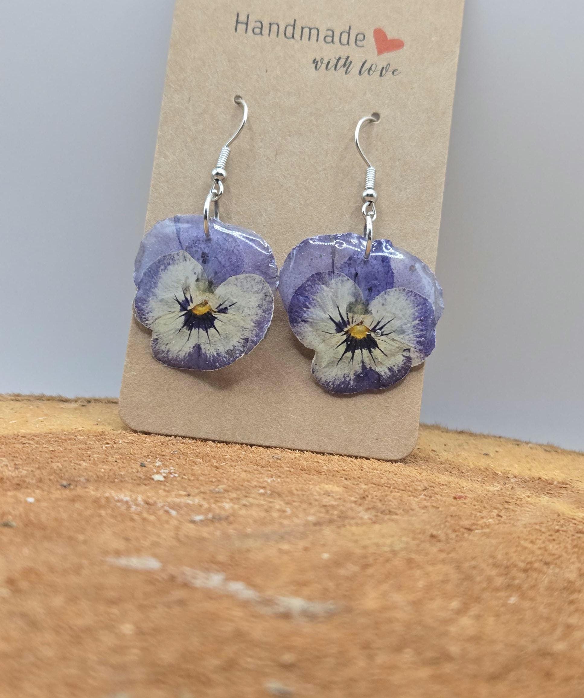 Real Pressed Pansy Flower Dangle Earrings – Botanical UV Resin Jewelry