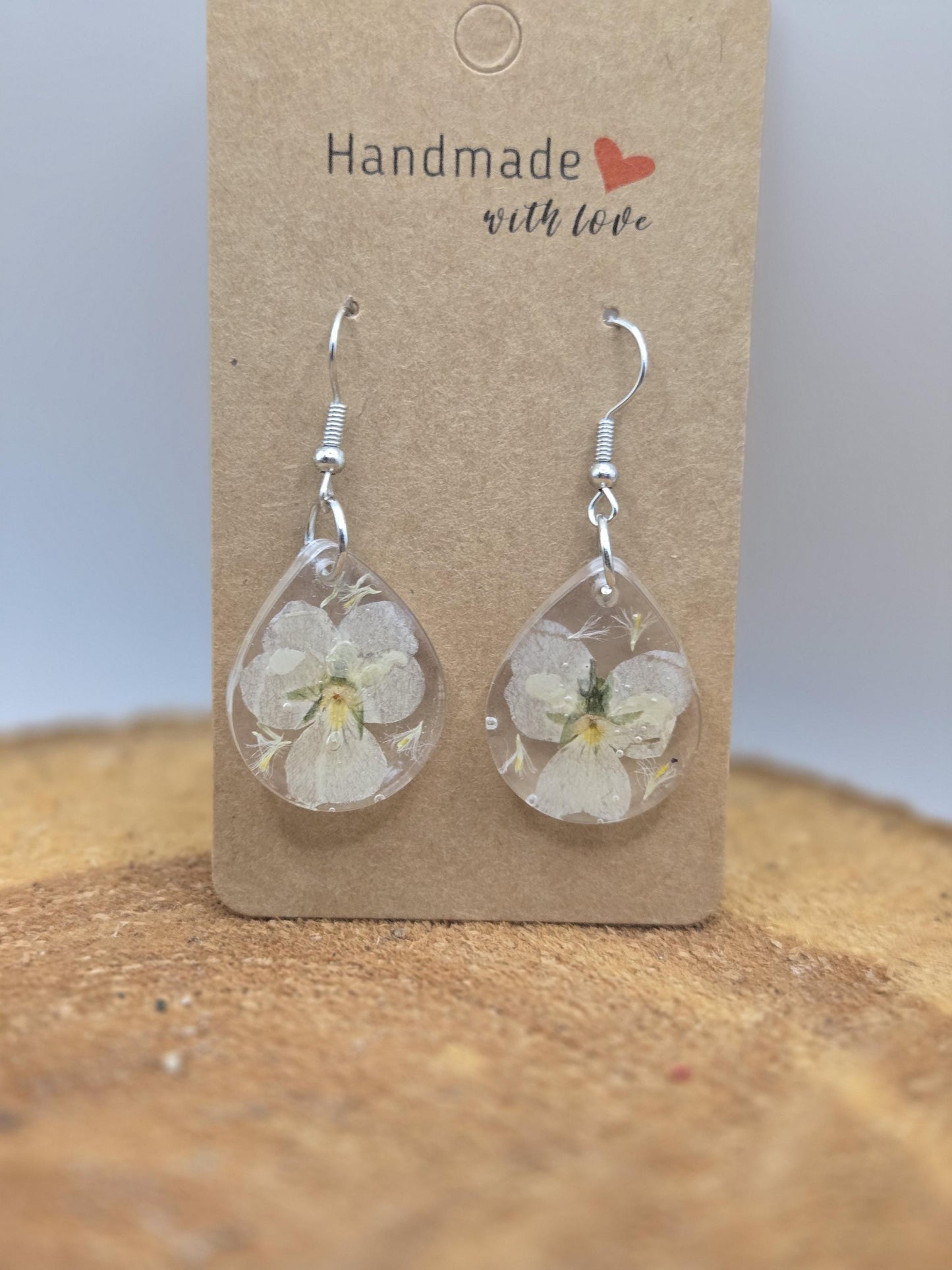 Real Pressed Pansy Flower Earrings, Botanical Resin Dangle Jewelry