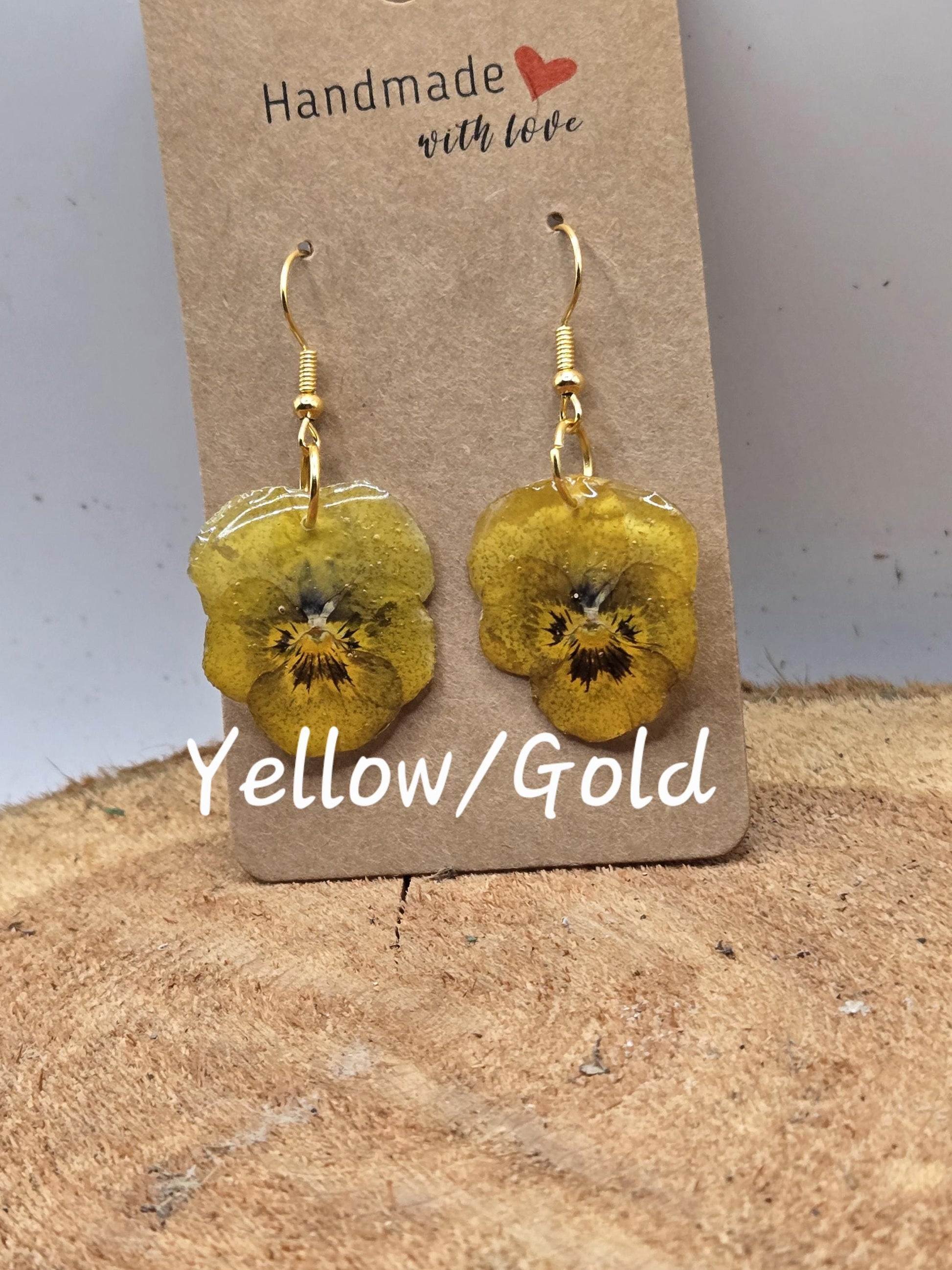 Real Pressed Pansy Flower Dangle Earrings – Single Tone, Botanical Resin Jewelry