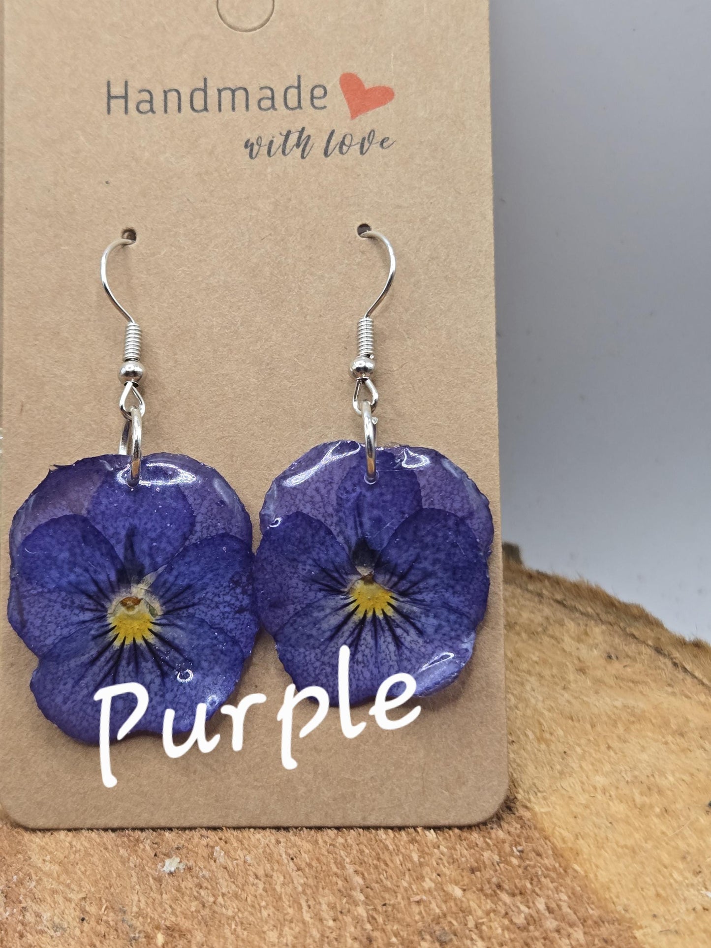 Real Pressed Pansy Flower Dangle Earrings – Single Tone, Botanical Resin Jewelry