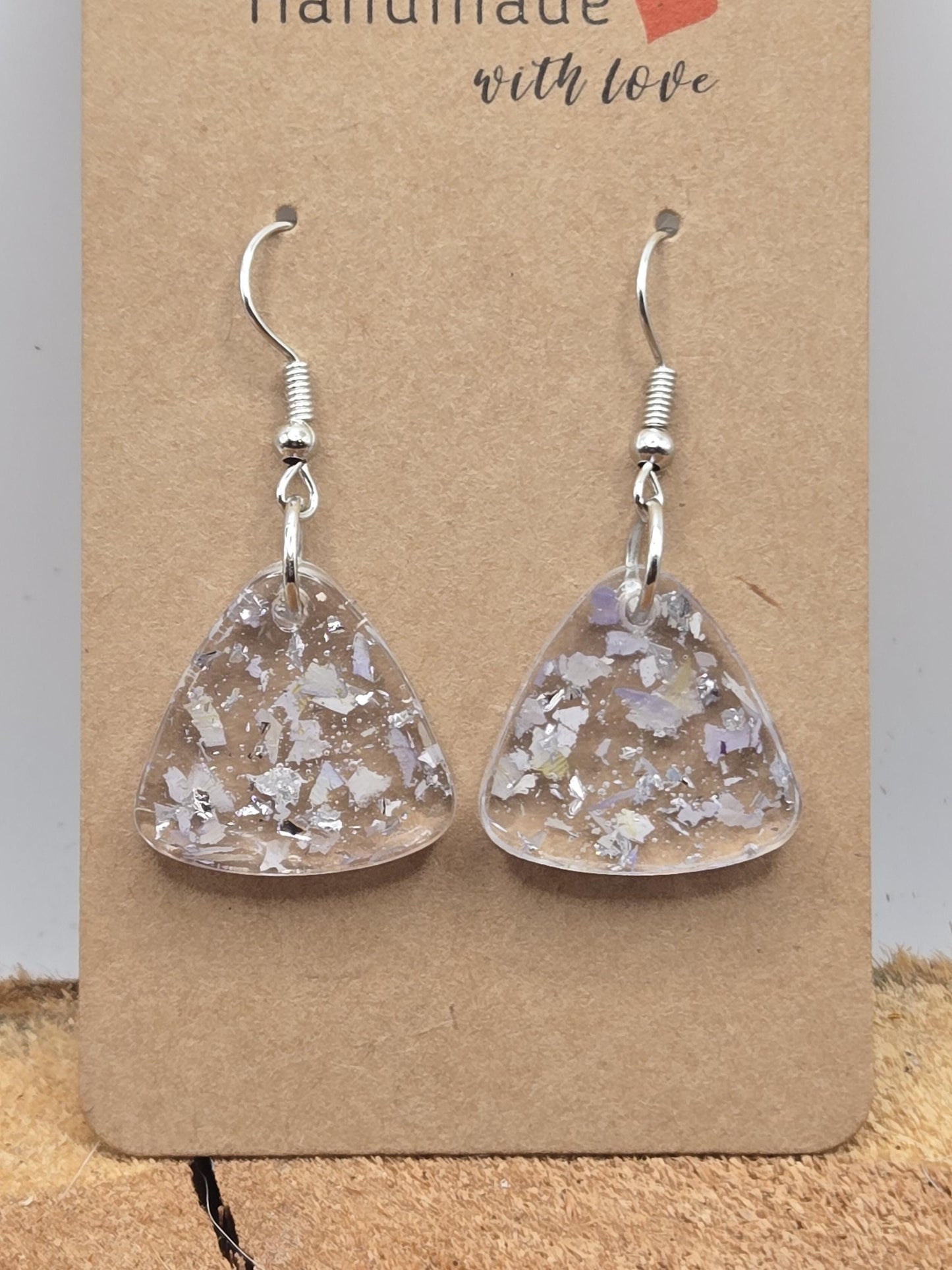 Pressed Hydrangea Resin Earrings – Real Flower Jewelry with Silver Flakes - Blue Tones