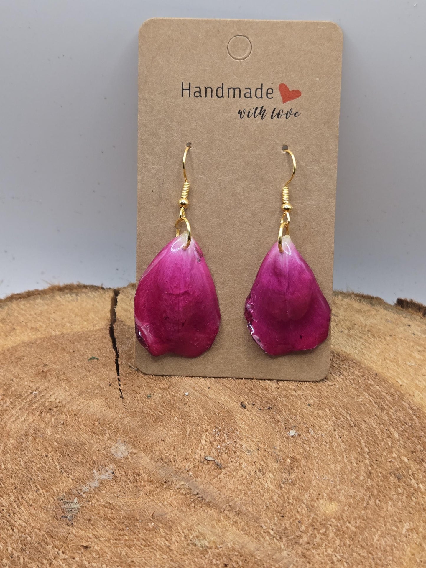 Real Rose Petal Earrings | Resin Botanical Jewelry, Gold Hooks