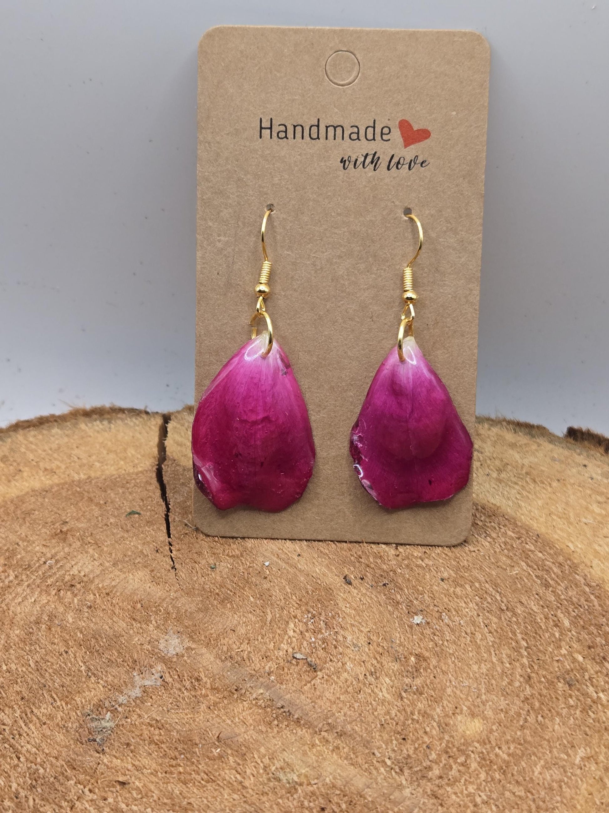 Real Rose Petal Earrings | Resin Botanical Jewelry, Gold Hooks