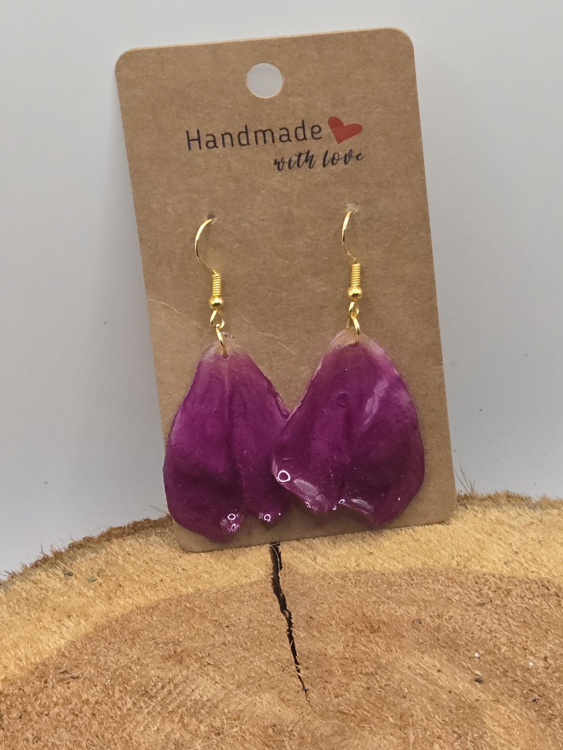 Real Rose Petal Earrings | Resin Botanical Jewelry, Gold Hooks