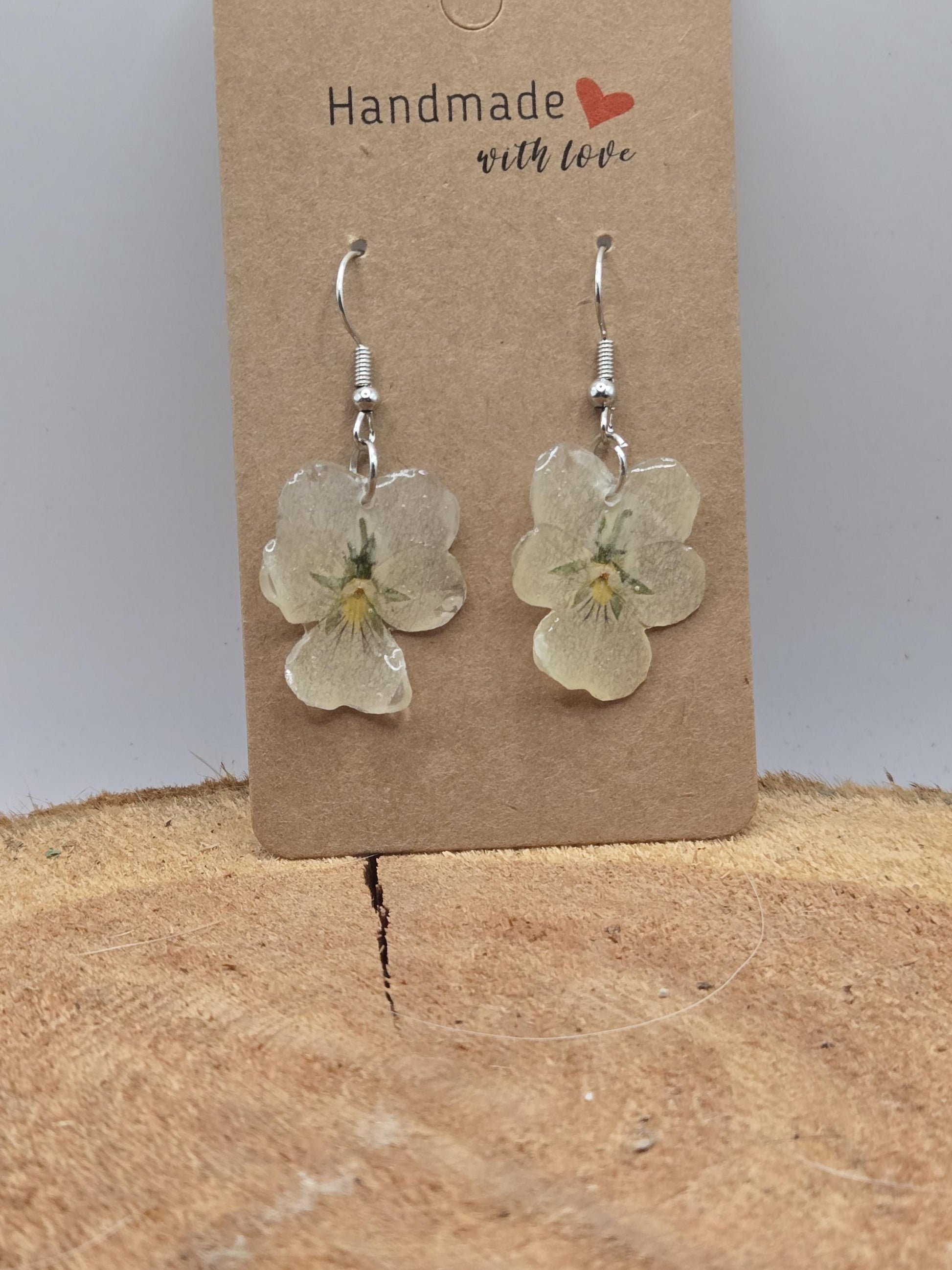 Real Pressed Pansy Flower Dangle Earrings – Single Tone, Botanical Resin Jewelry