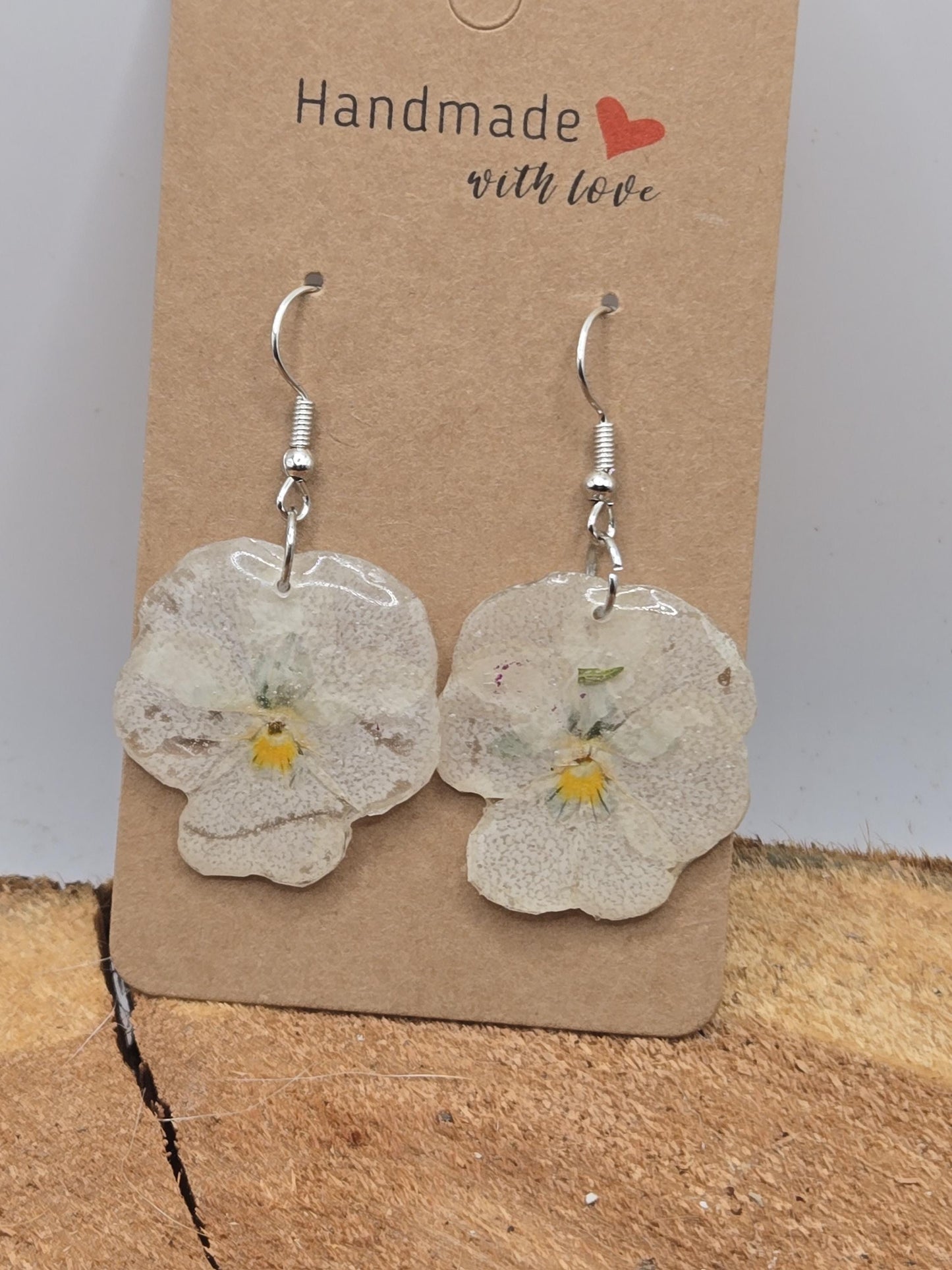 Real Pressed Pansy Flower Dangle Earrings – Single Tone, Botanical Resin Jewelry