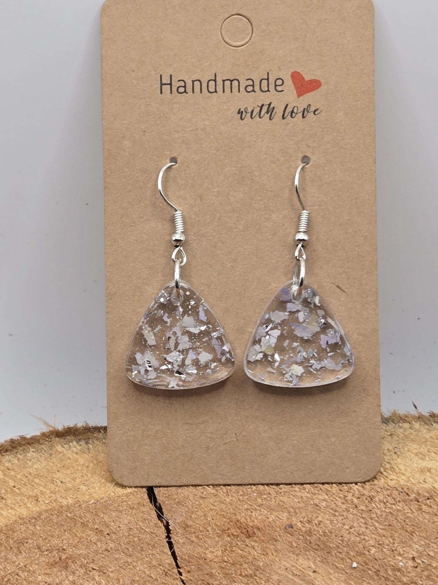 Pressed Hydrangea Resin Earrings – Lavender, Silver Flake Real Flower Jewelry