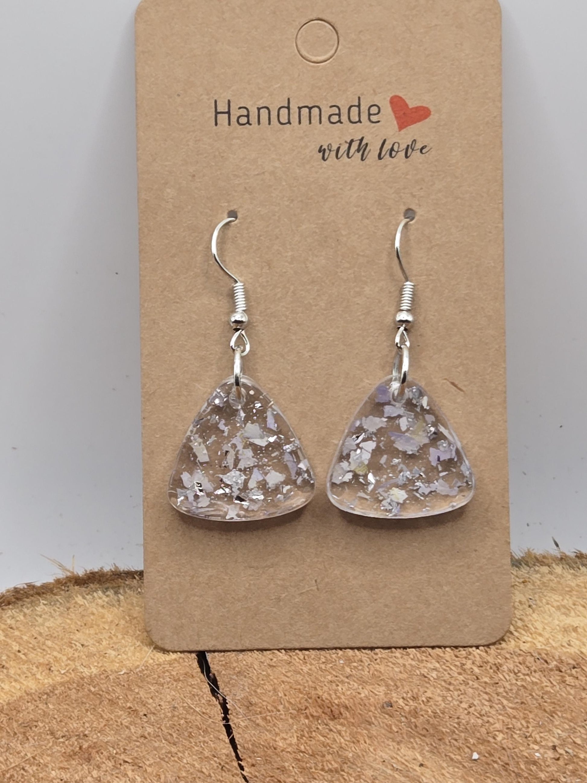 Pressed Hydrangea Resin Earrings – Lavender, Silver Flake Real Flower Jewelry