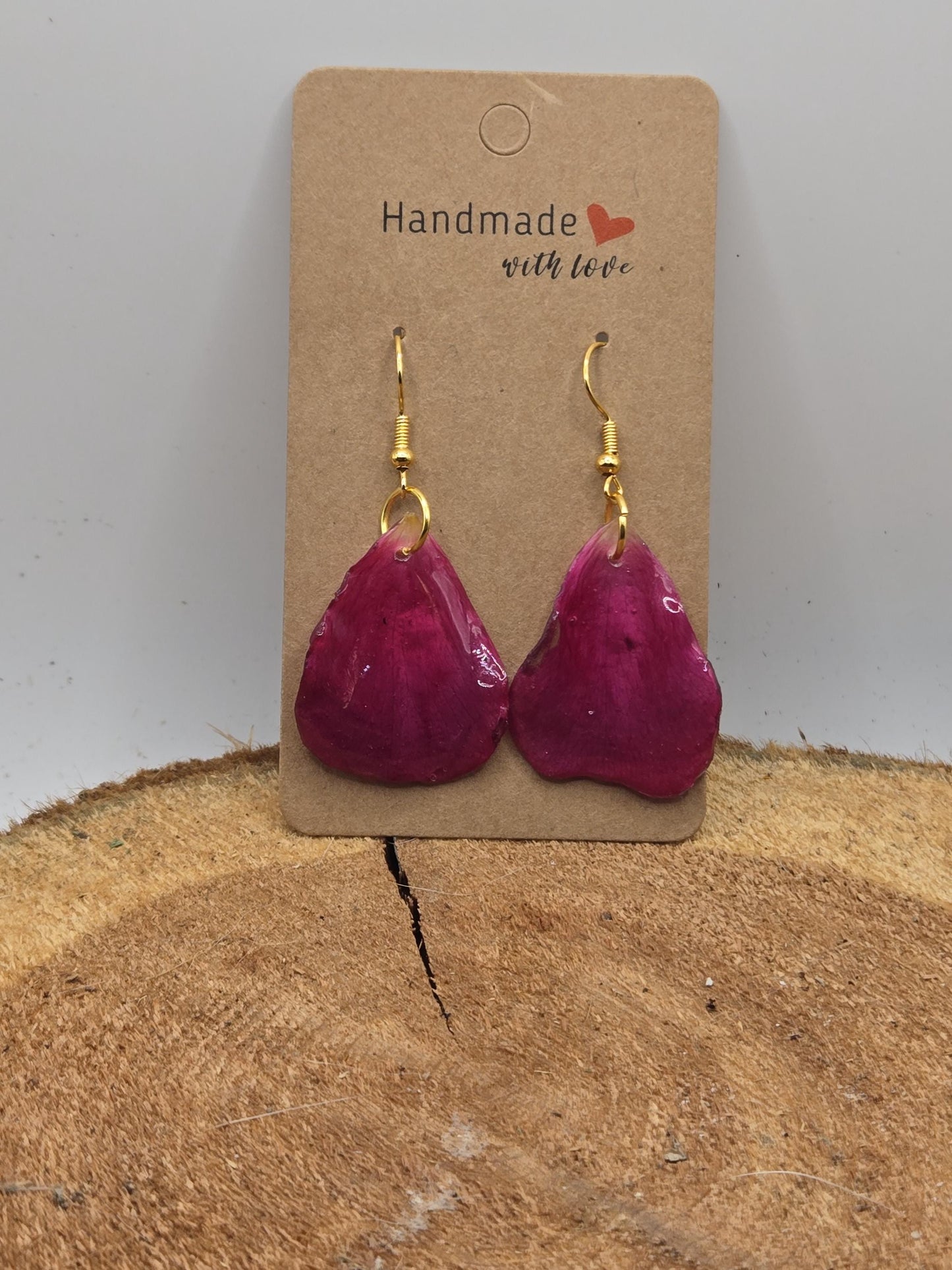Real Rose Petal Earrings | Resin Botanical Jewelry, Gold Hooks