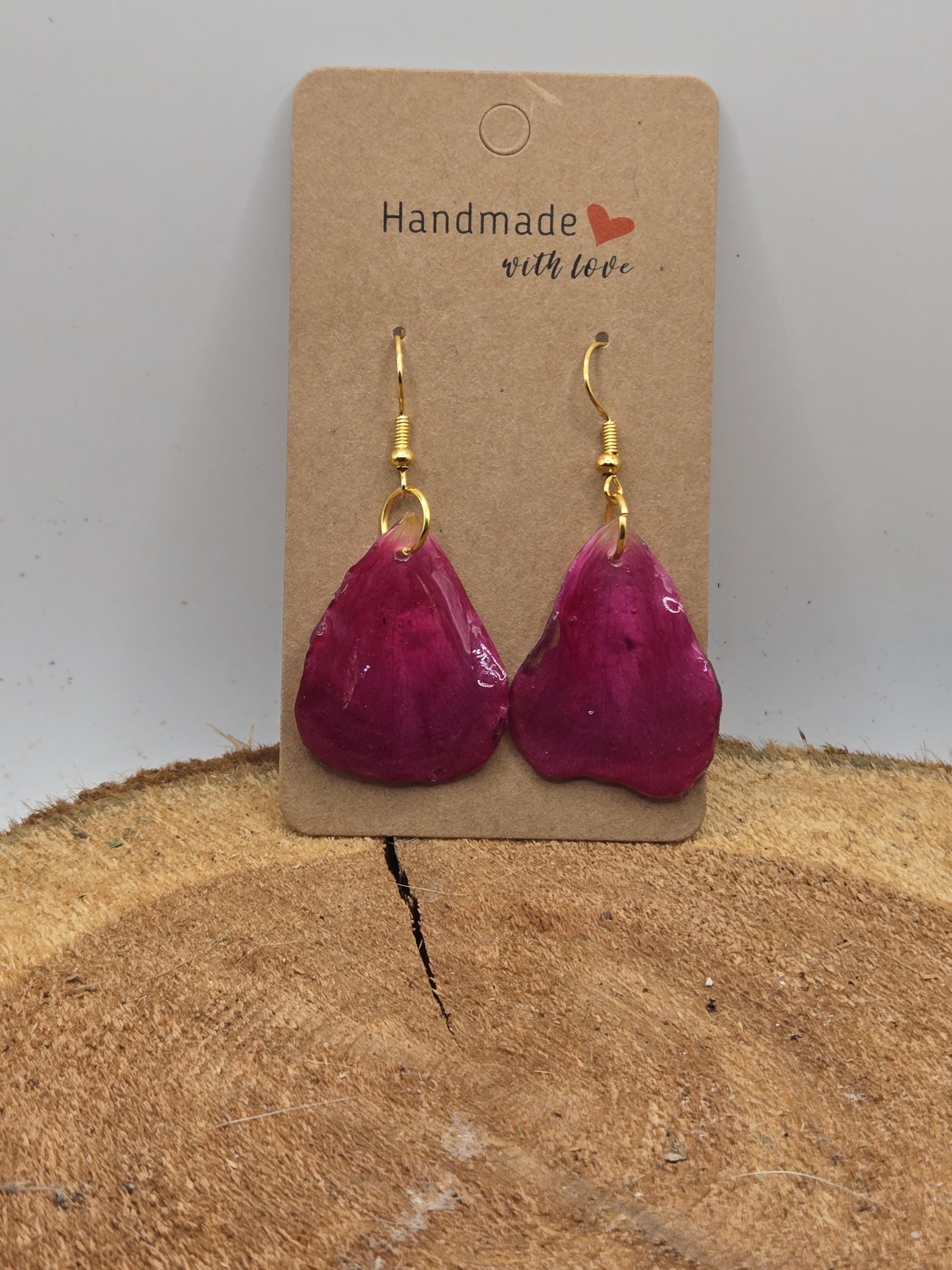 Real Rose Petal Earrings | Resin Botanical Jewelry, Gold Hooks