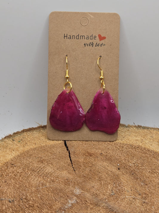 Real Rose Petal Earrings | Resin Botanical Jewelry, Gold Hooks