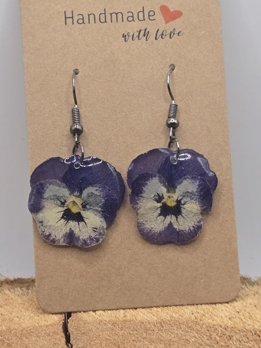Real Pressed Pansy Flower Dangle Earrings – Botanical UV Resin Jewelry