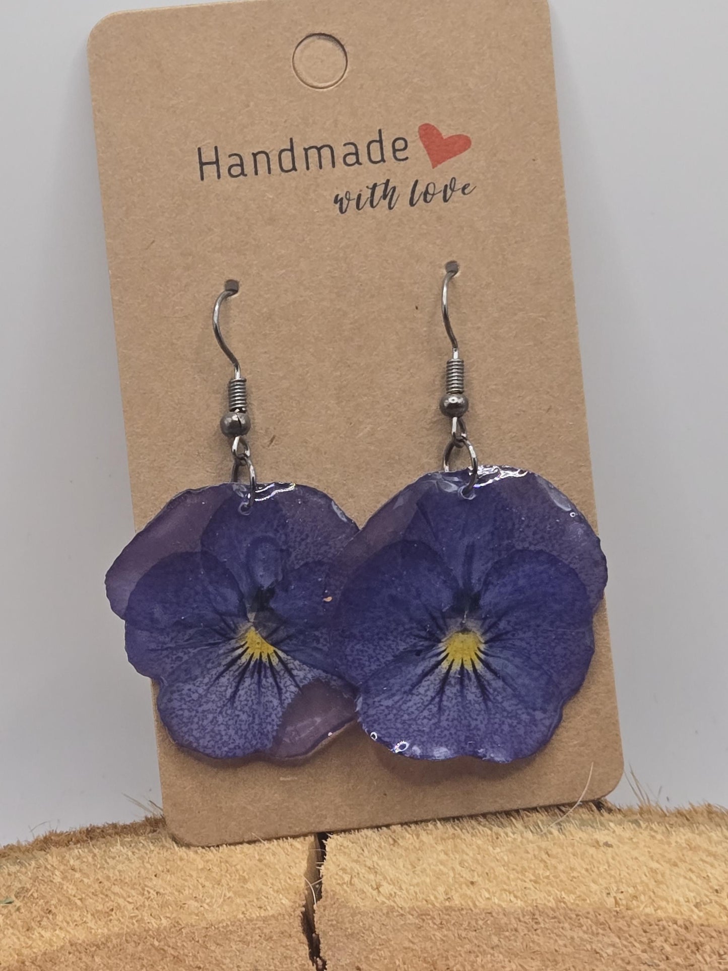 Real Pressed Pansy Flower Dangle Earrings – Single Tone, Botanical Resin Jewelry