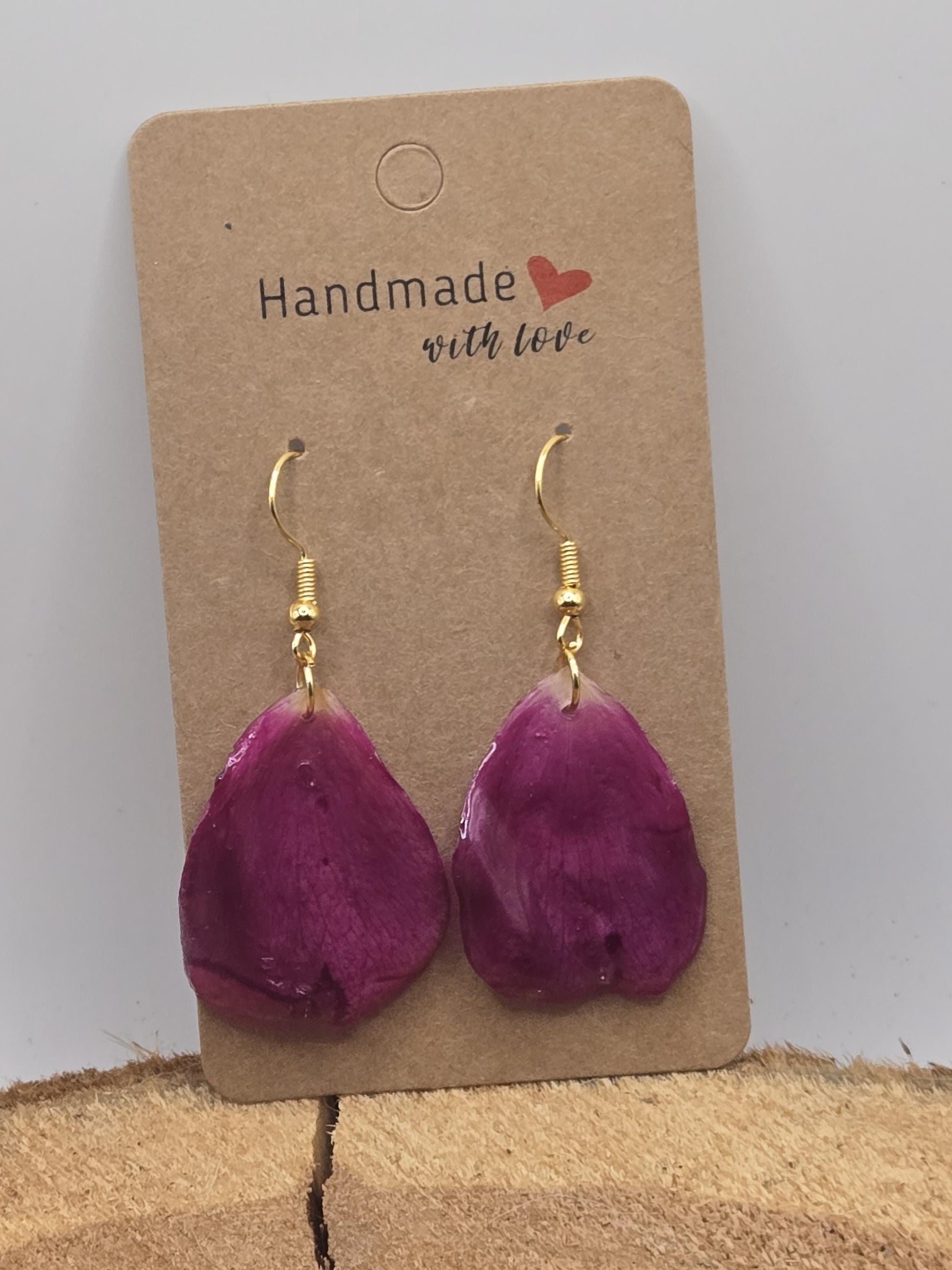 Real Rose Petal Earrings | Resin Botanical Jewelry, Gold Hooks