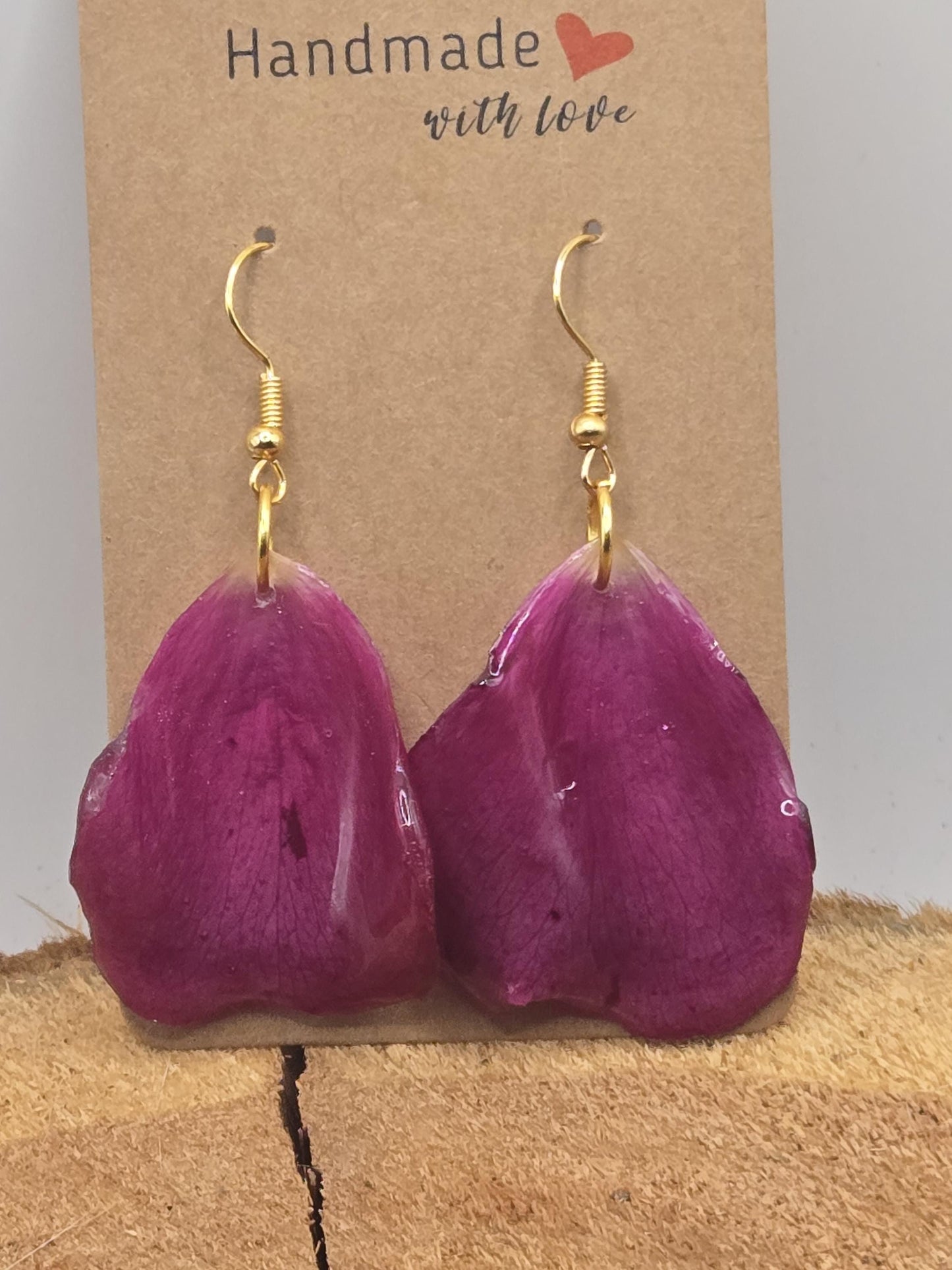 Real Rose Petal Earrings | Resin Botanical Jewelry, Gold Hooks