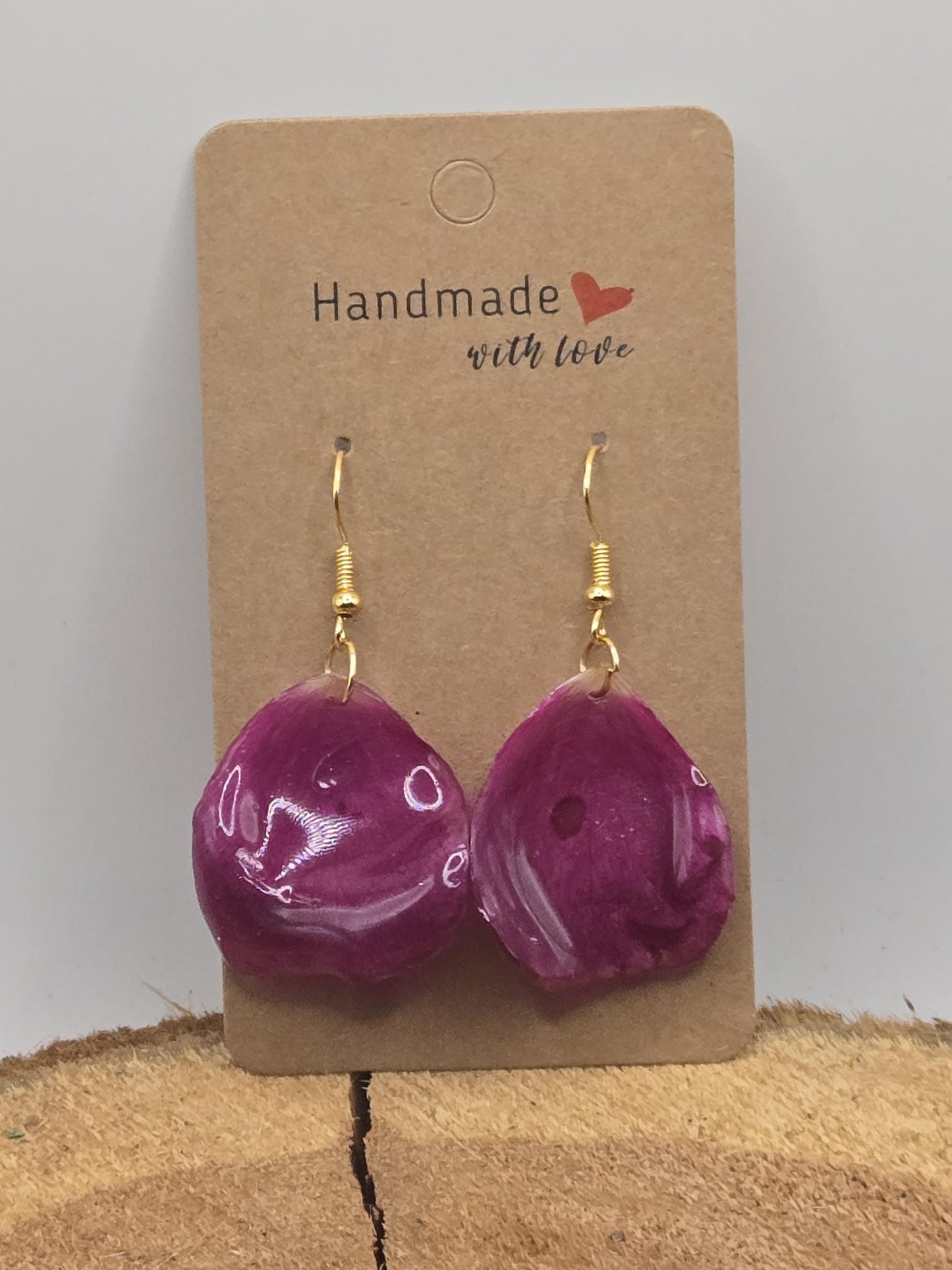 Real Rose Petal Earrings | Resin Botanical Jewelry, Gold Hooks