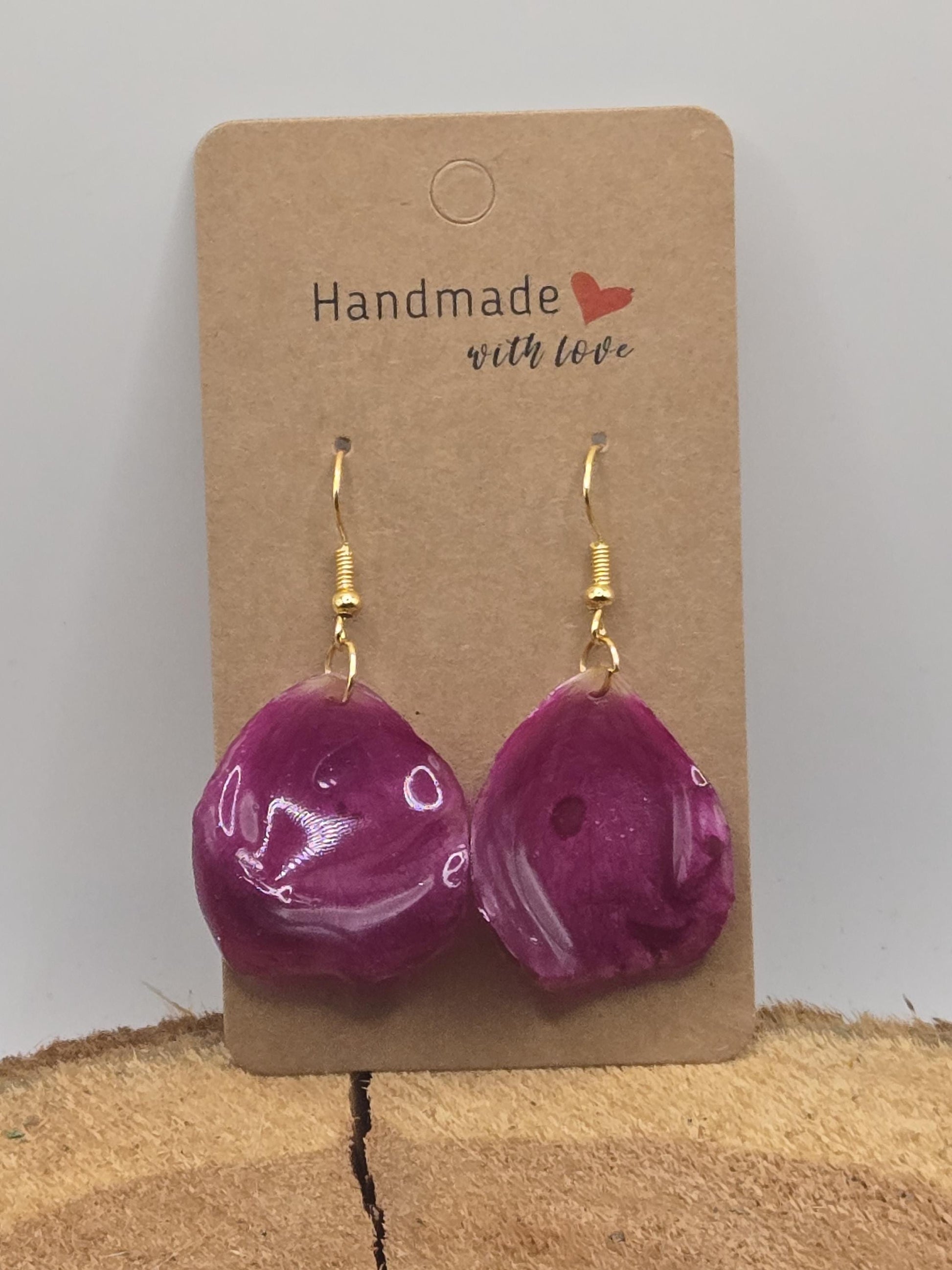 Real Rose Petal Earrings | Resin Botanical Jewelry, Gold Hooks