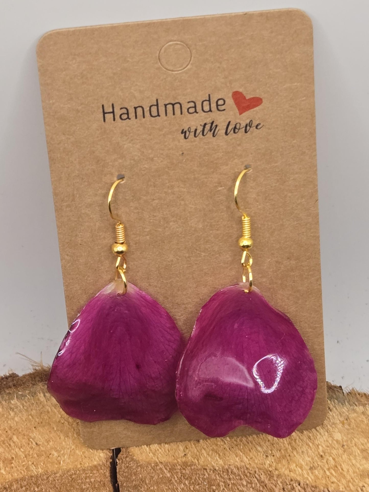 Real Rose Petal Earrings | Resin Botanical Jewelry, Gold Hooks