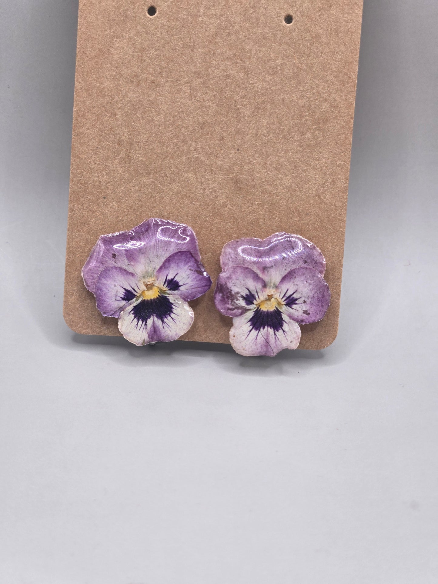 Real Pressed Pansy Flower Dangle Earrings – Two Tone, Botanical Resin Jewelry