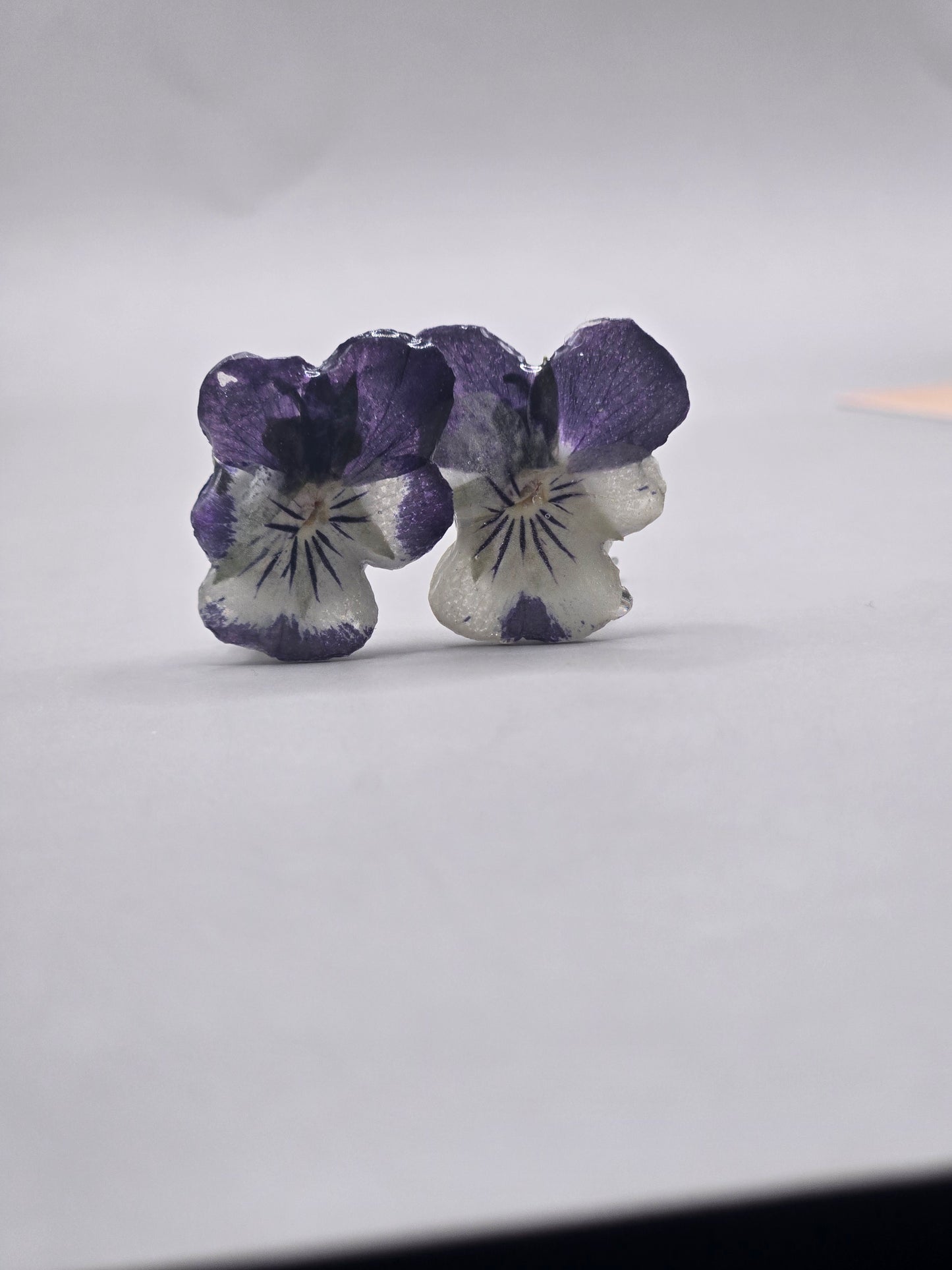 Real Pressed Pansy Flower Dangle Earrings – Two Tone, Botanical Resin Jewelry