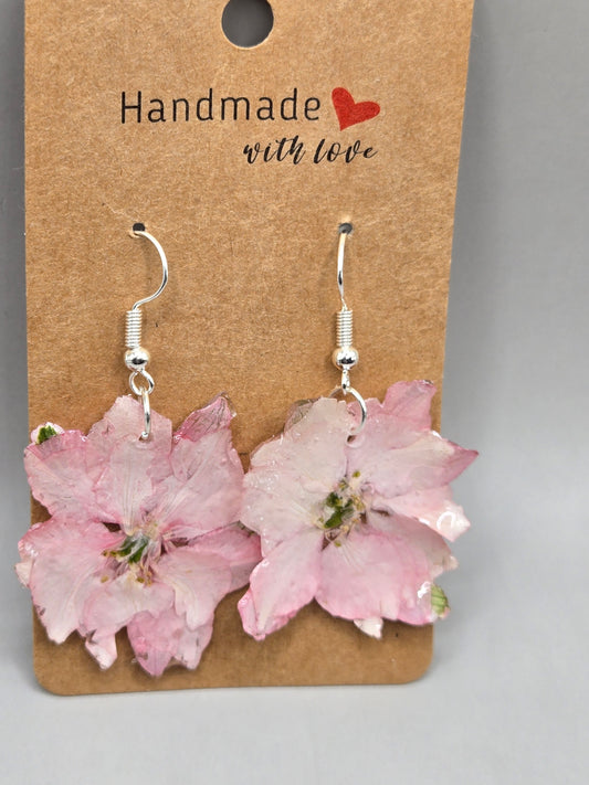 Pink Hydrangea Earrings, Botanical Pressed Flower Jewelry