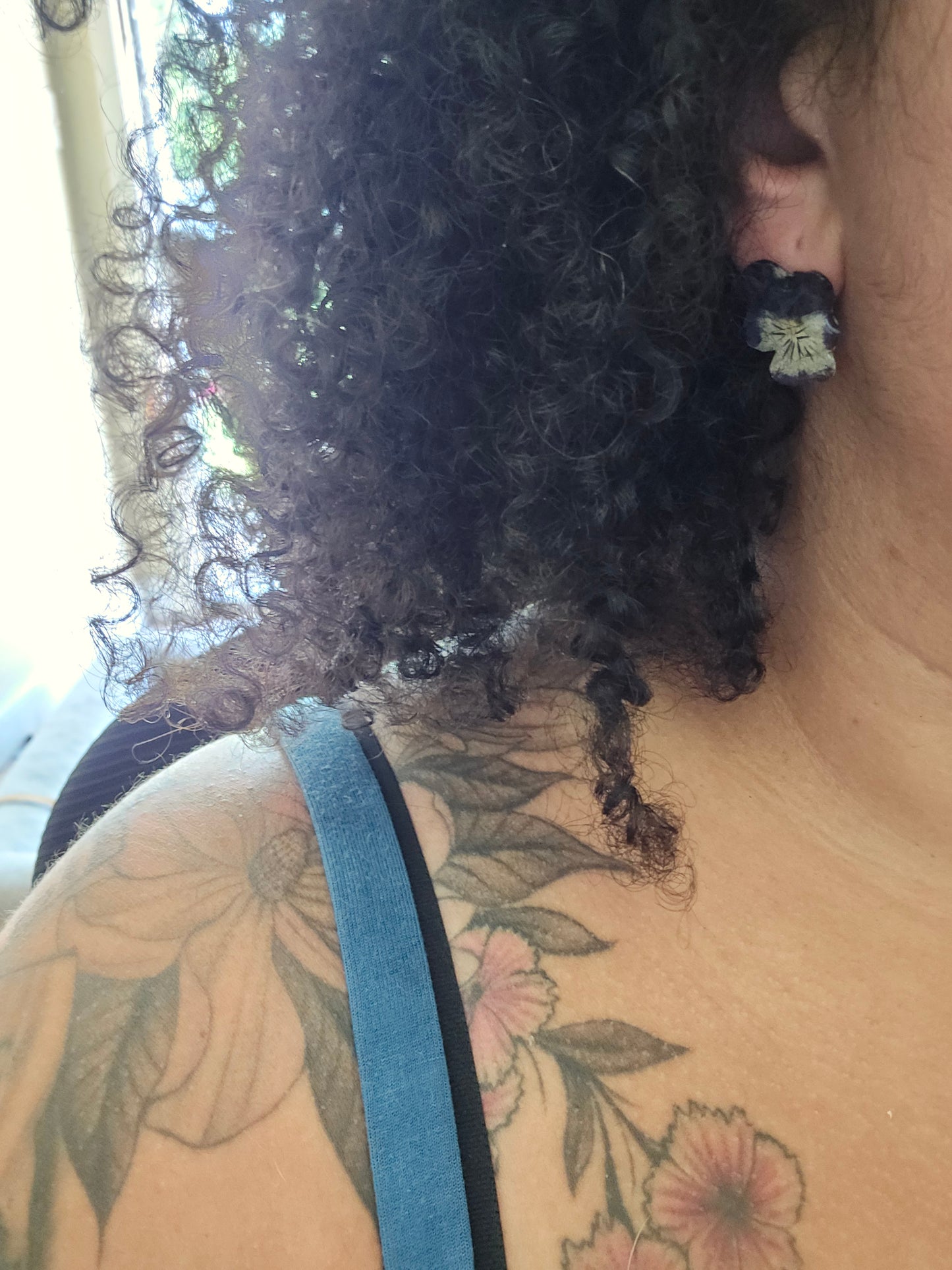 Real Pressed Pansy Flower Dangle Earrings – Two Tone, Botanical Resin Jewelry
