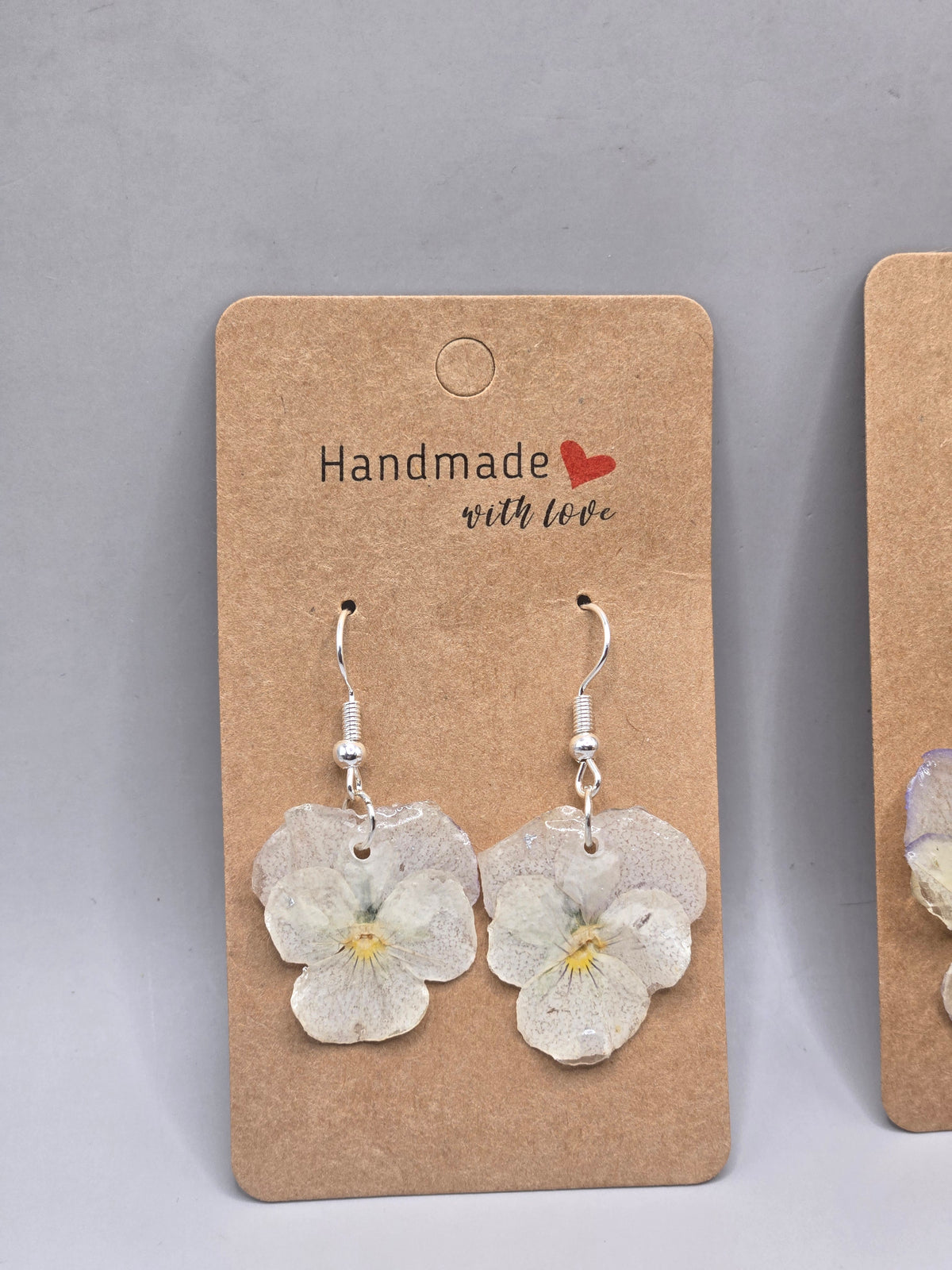 Pressed Pansy Earrings, Botanical Jewelry, White Pansy