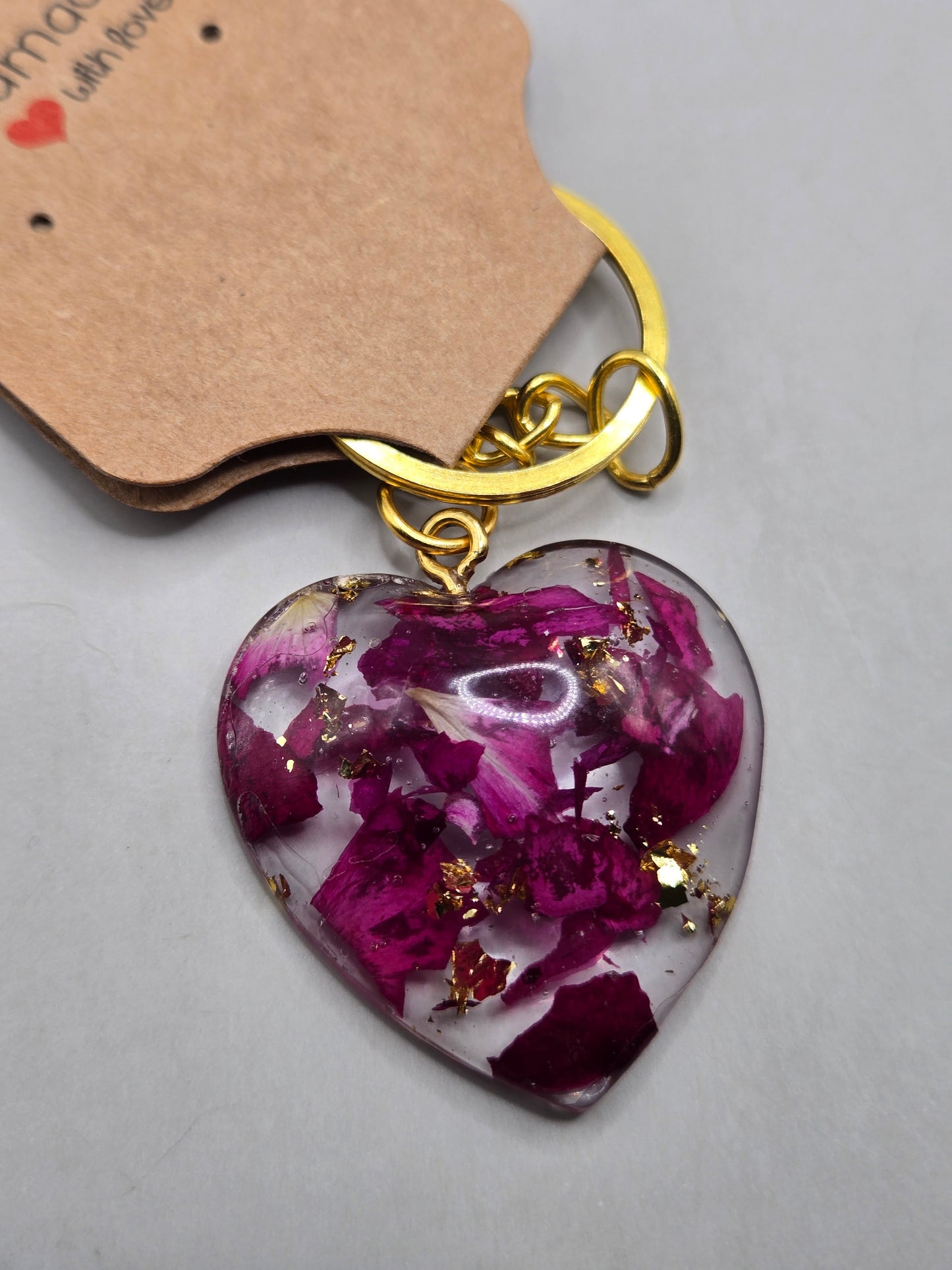 Pressed Flower Keychain, Botanical Resin Heart Keychain, Handmade Floral Accessory
