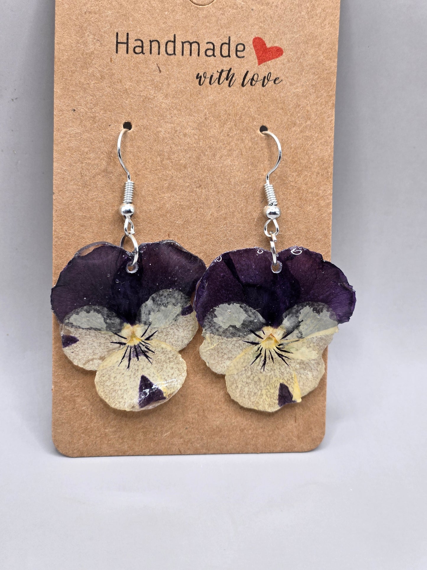 Pressed Pansy Earrings, Blue Yellow, Botanical Jewelry
