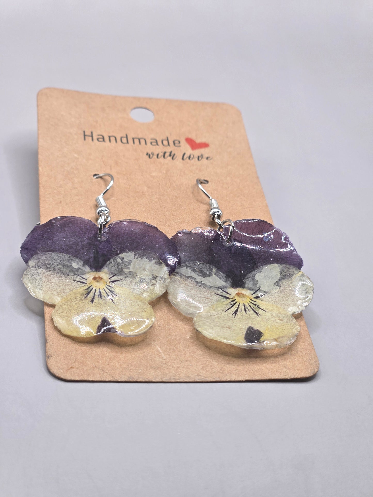 Pressed Pansy Earrings, Blue Yellow, Botanical Jewelry